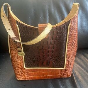 Brahmin Brown & Tan Crocodile-Embossed Leather Crossbody Bag